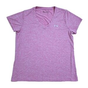 Under Armour Women's Large Pink Heatgear Loose Tech Twist Running Gym Shirt Top